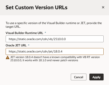 「カスタム・バージョンURLの設定」ダイアログ