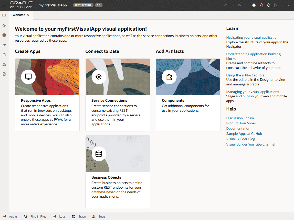 visualapp-welcome-screen.pngの説明は以下のとおりです