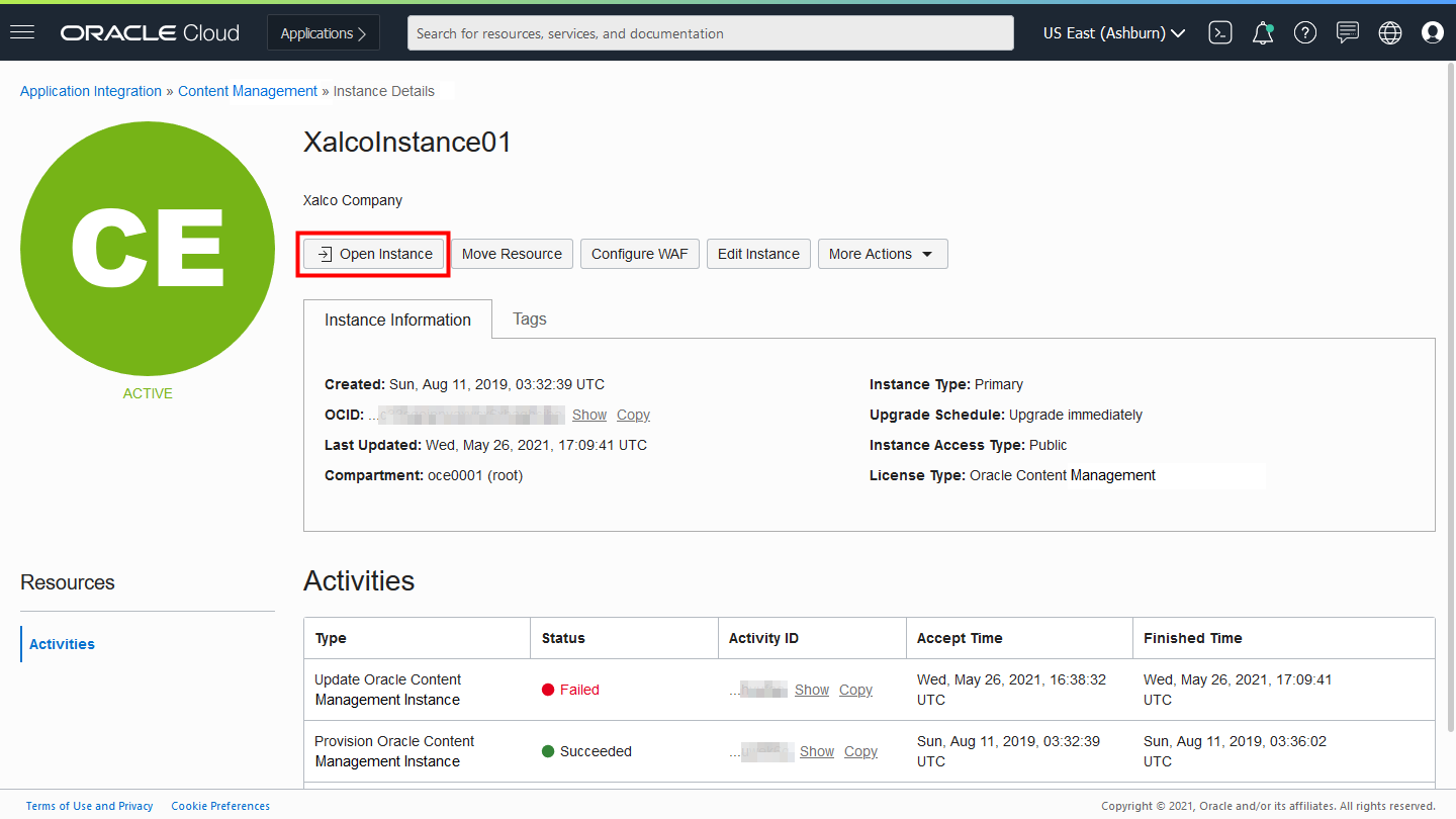 インスタンスを開くボタン インスタンスを開くボタン