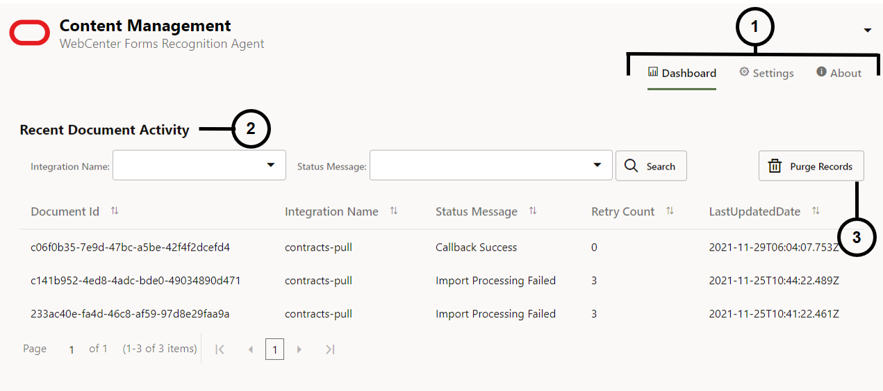 WFR統合を表示およびパージできるWFRエージェント・ダッシュボード