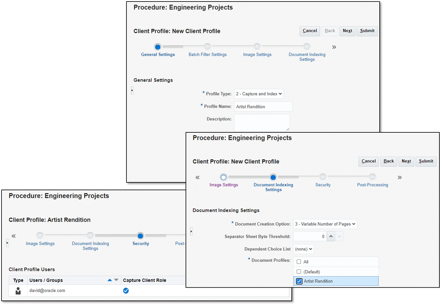 Screenshots for the process of creating a client profile. Screenshots for the process of creating a client profile.