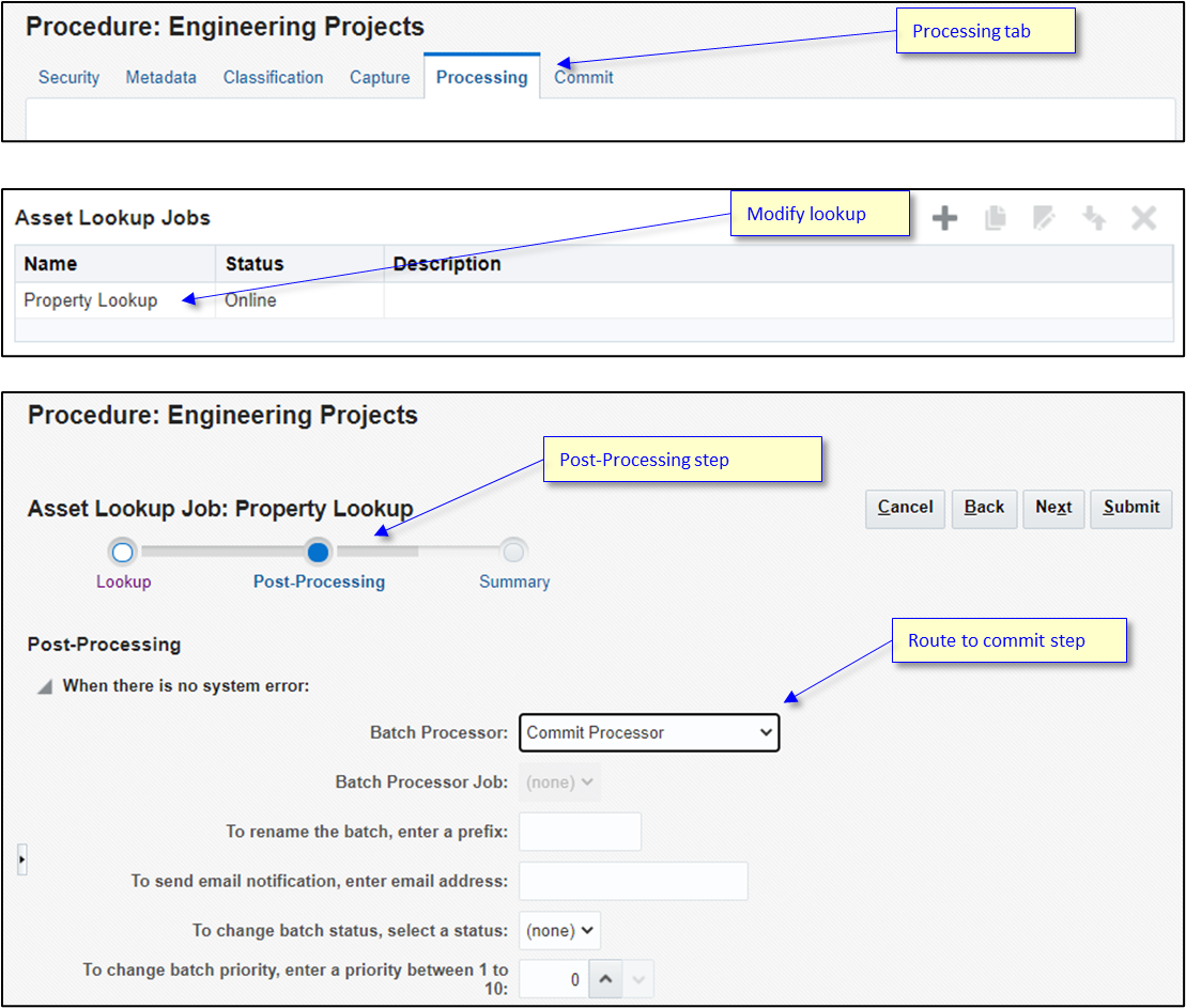 Screenshot of the process of adding the commit step to the asset lookup. Screenshot of the process of adding the commit step to the asset lookup.