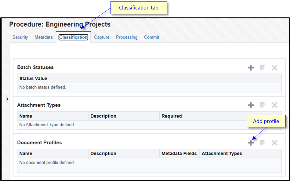 Classification tab wit the Document Profiles section. Classification tab wit the Document Profiles section.