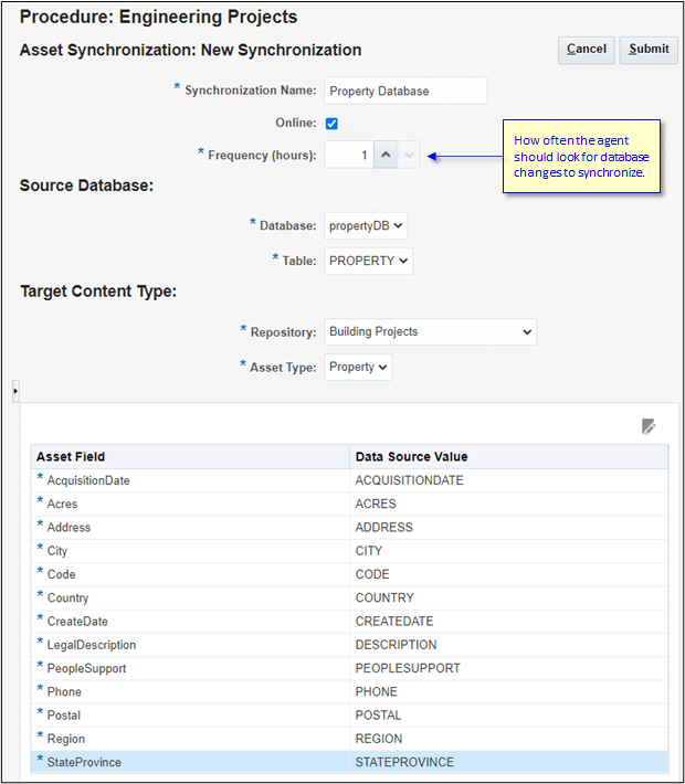 Asset synchronization properties window. Asset synchronization properties window.