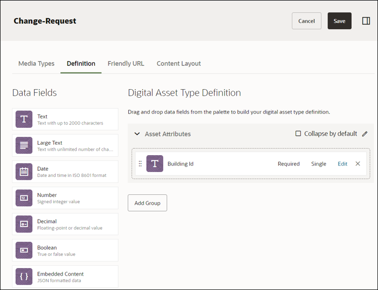 Creating a custom asset type for the change requests. Creating a custom asset type for the change requests.