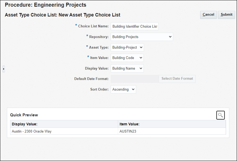 Creating a building identified choice list in the Content Capture administration web interface. Creating a building identified choice list in the Content Capture administration web interface.