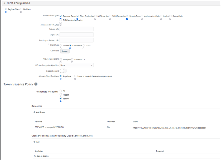 Client Configuration screen. Client Configuration screen.
