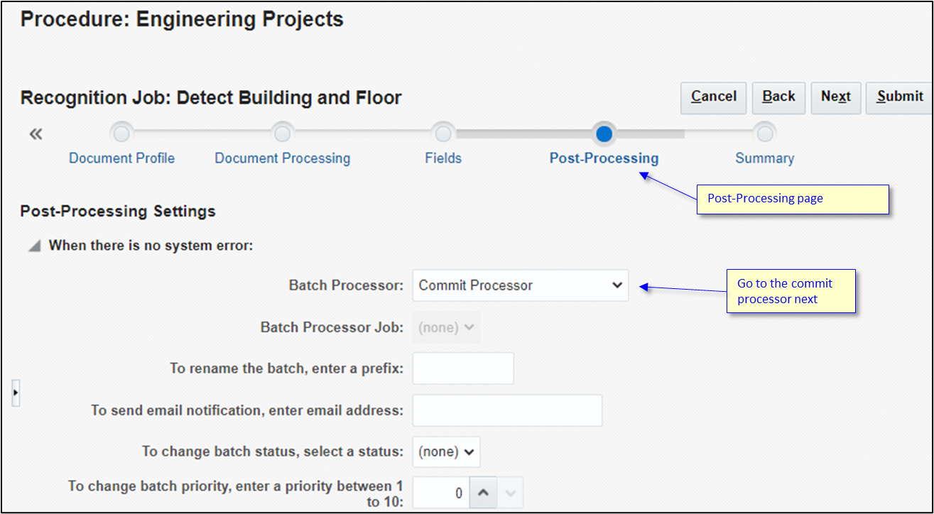 Committing floor plan documents to Oracle Content Management. Committing floor plan documents to Oracle Content Management.