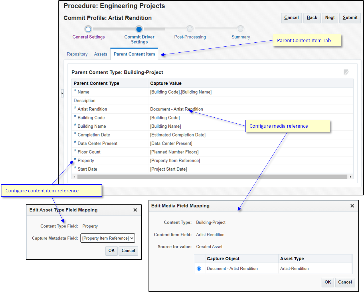 Screenshot of the process of configuring metadata mappings. Screenshot of the process of configuring metadata mappings.