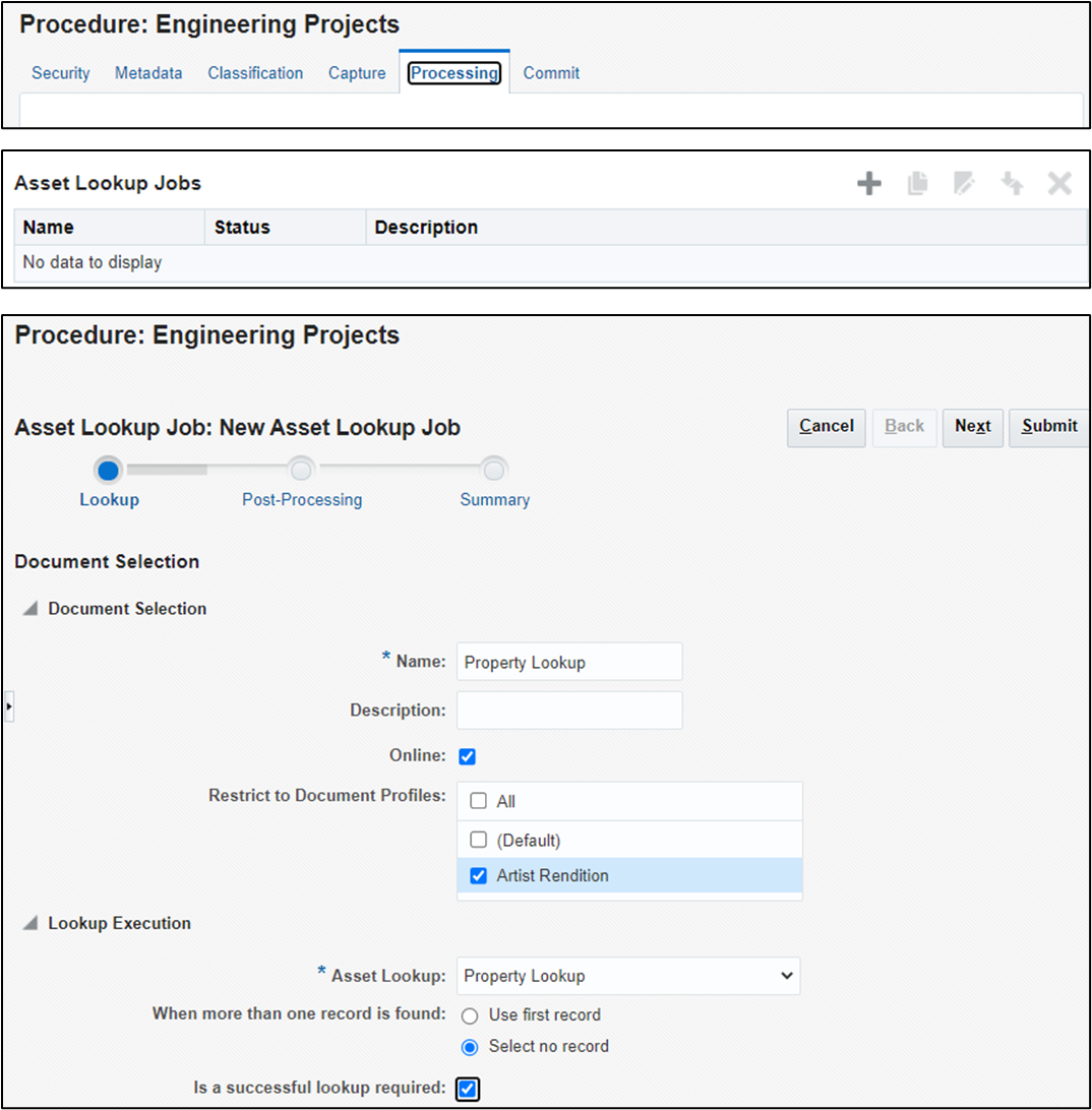 Screenshot of the process of creating an asset lookup job. Screenshot of the process of creating an asset lookup job.