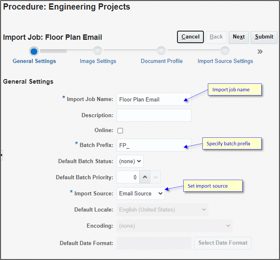 Creating an import job. Creating an import job.