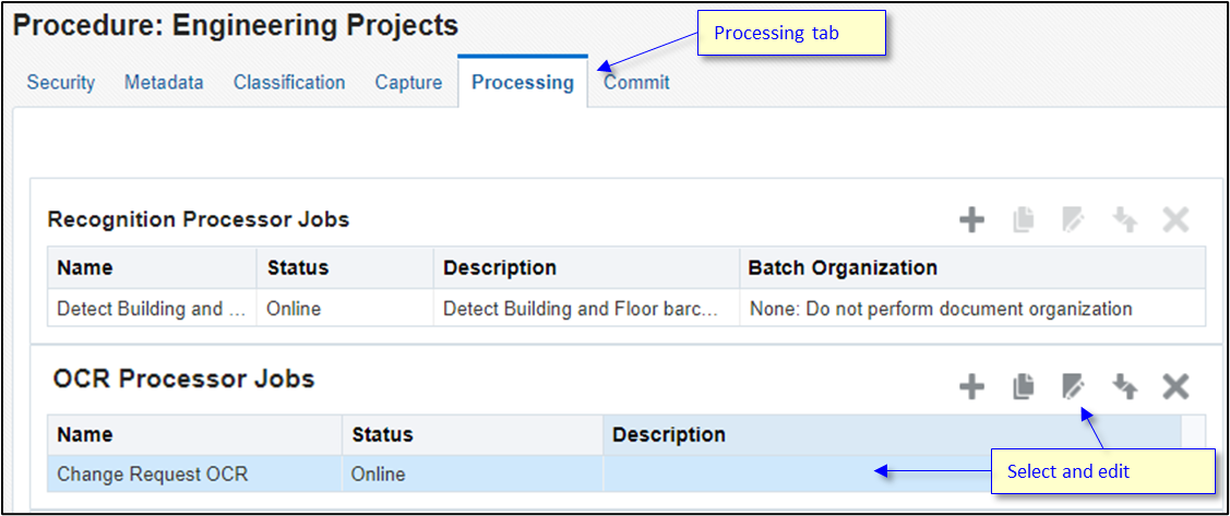 Edit the OCR processor job. Edit the OCR processor job.