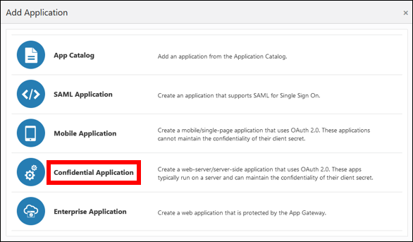 Add Application dialog with various options, including 'Confidential Application'. Add Application dialog with various options, including ‘Confidential Application’.