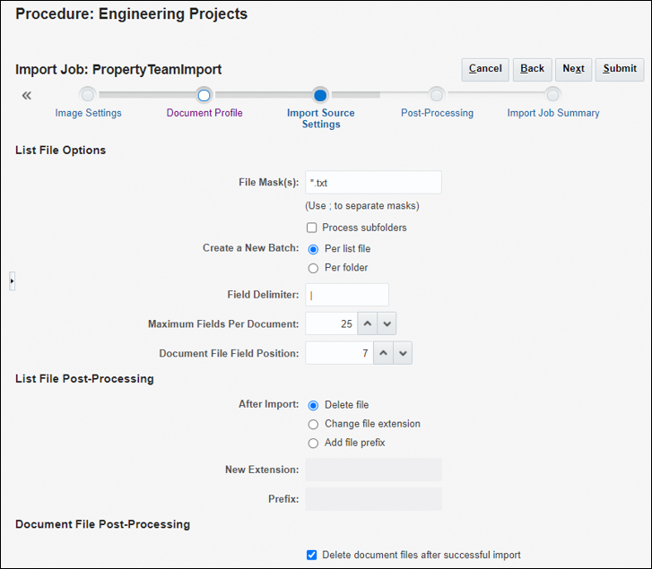 Import Source Settings page for import jobs. Import Source Settings page for import jobs.