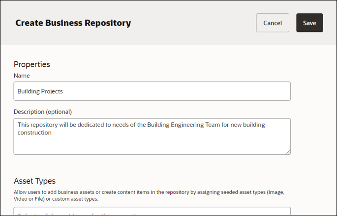 Create Business Repository dialog. Create Business Repository dialog.