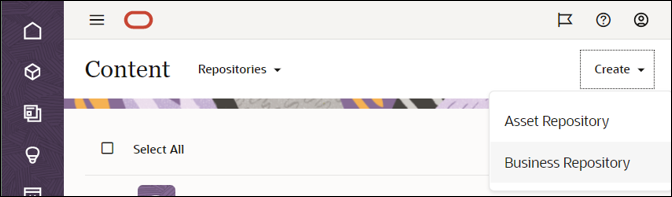 Repositories option in dropdown menu. Repositories option in dropdown menu.