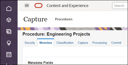 Content Capture procedure with Metadata tab open. Content Capture procedure with Metadata tab open.