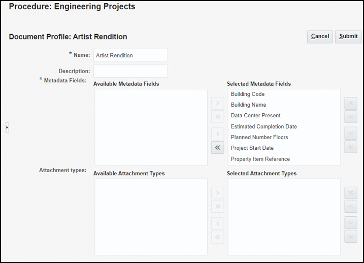 Document profile page with Submit button. Document profile page with Submit button.