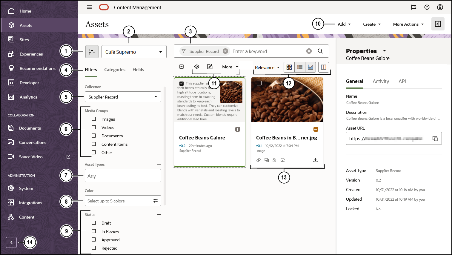 次のテキストに対応する番号付きの領域を持つ図