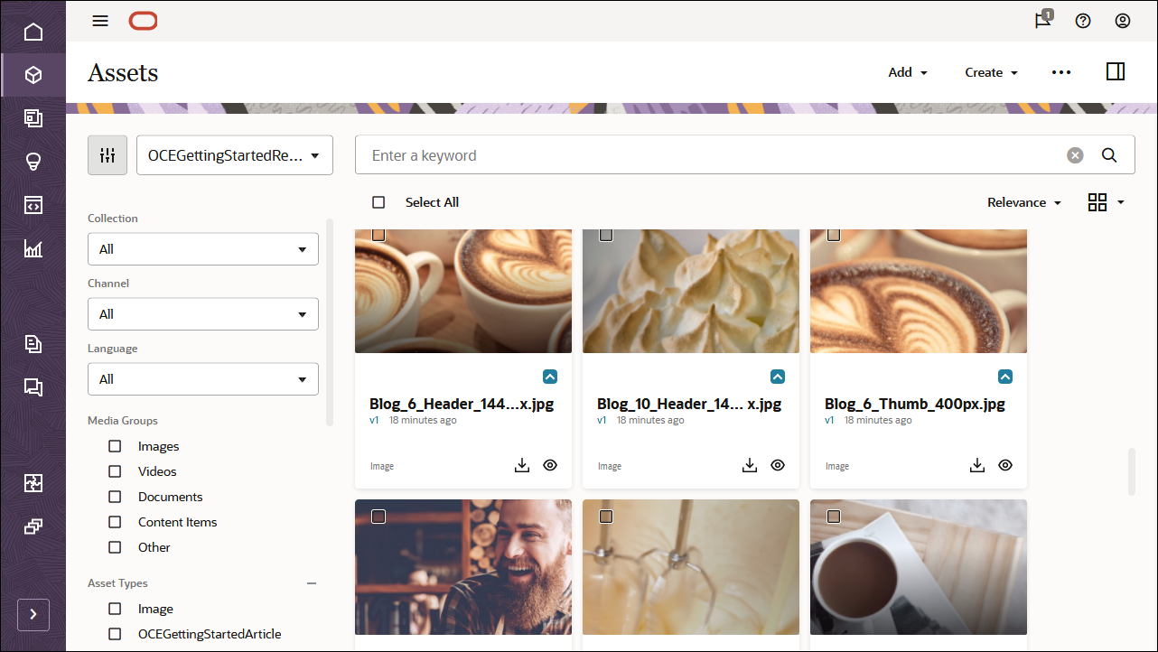 This image shows the Assets page, with all assets pubished.
