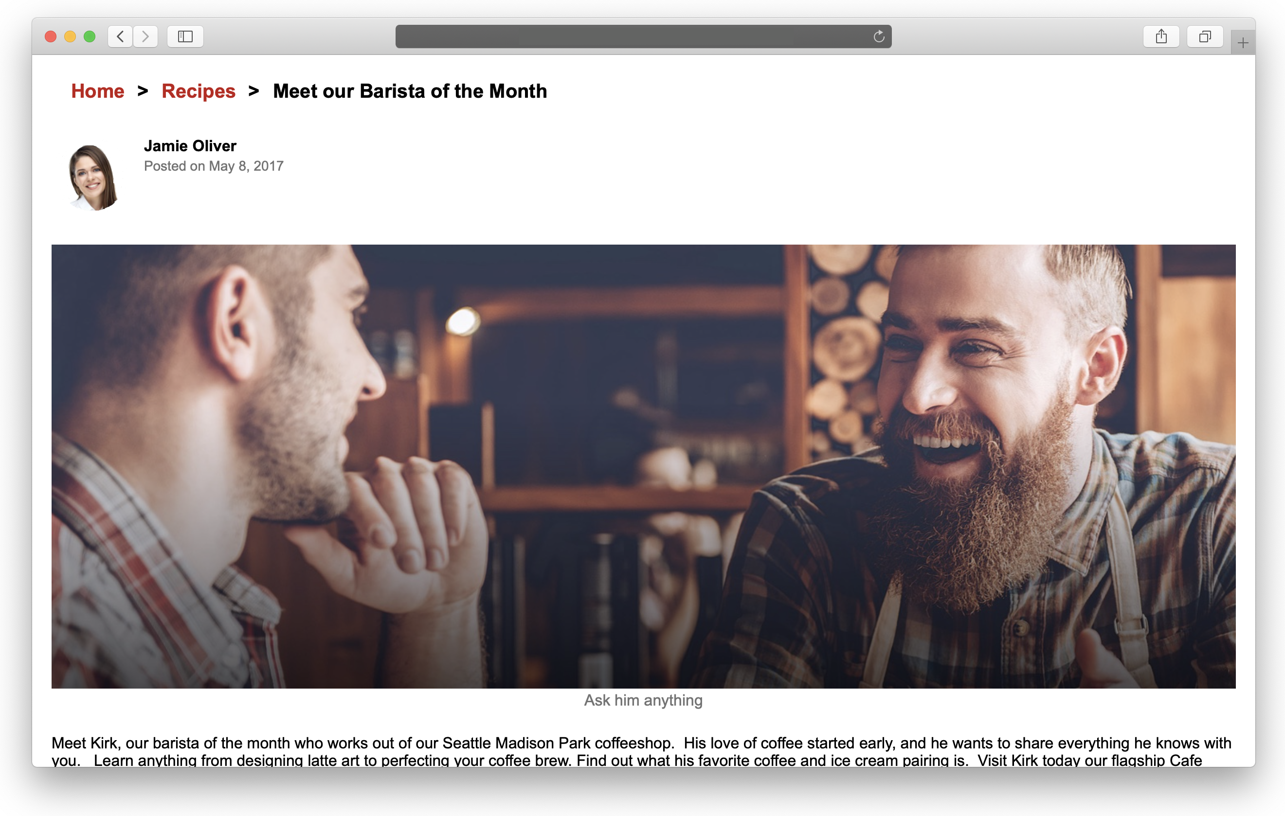 This image shows an individual article page, with the content and an author reference. This image shows an individual article page, with the content and an author reference.