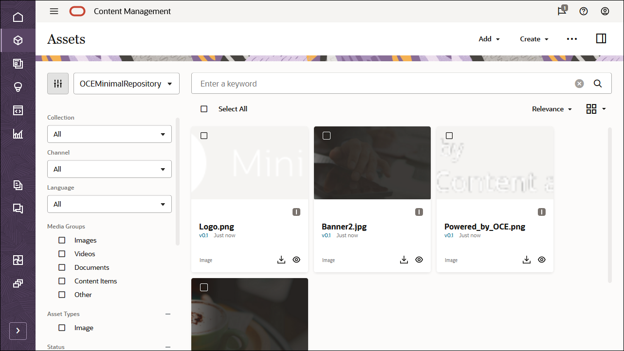 This image shows the OCEMinimalRepository repository, with all assets that were just imported.