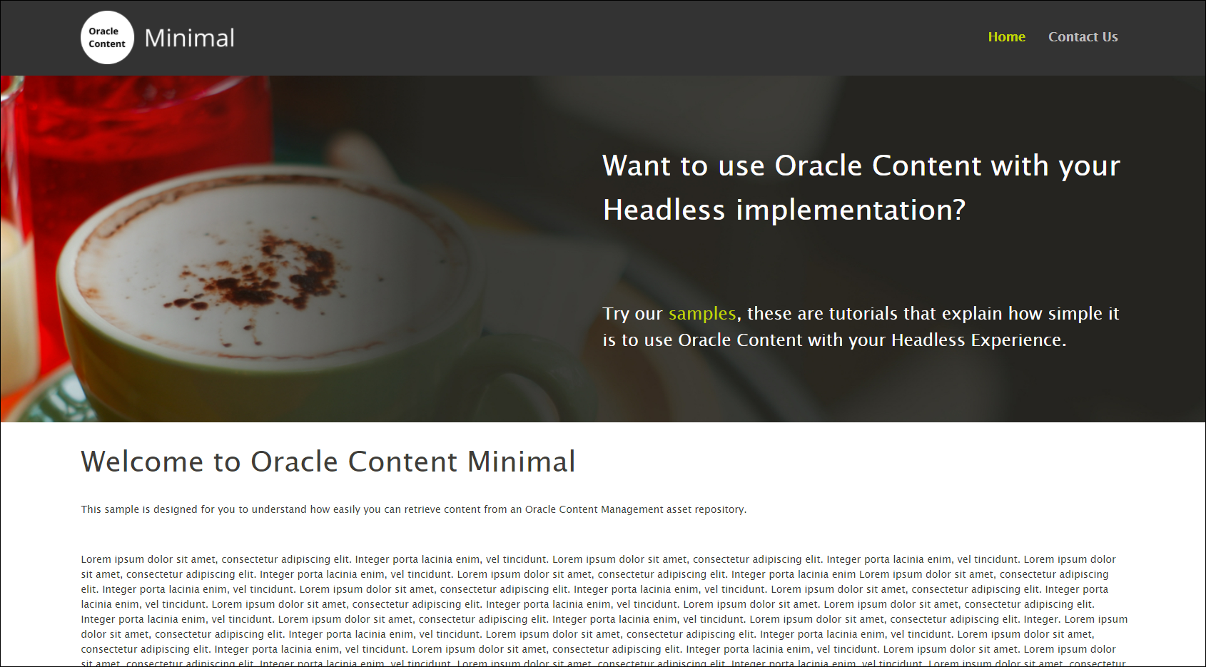 This image shows a landing page for a Gatsby minimal site.