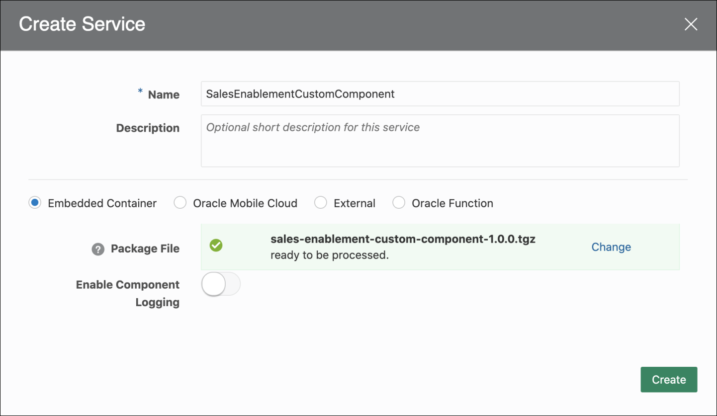 This image shows the Create Service dialog.