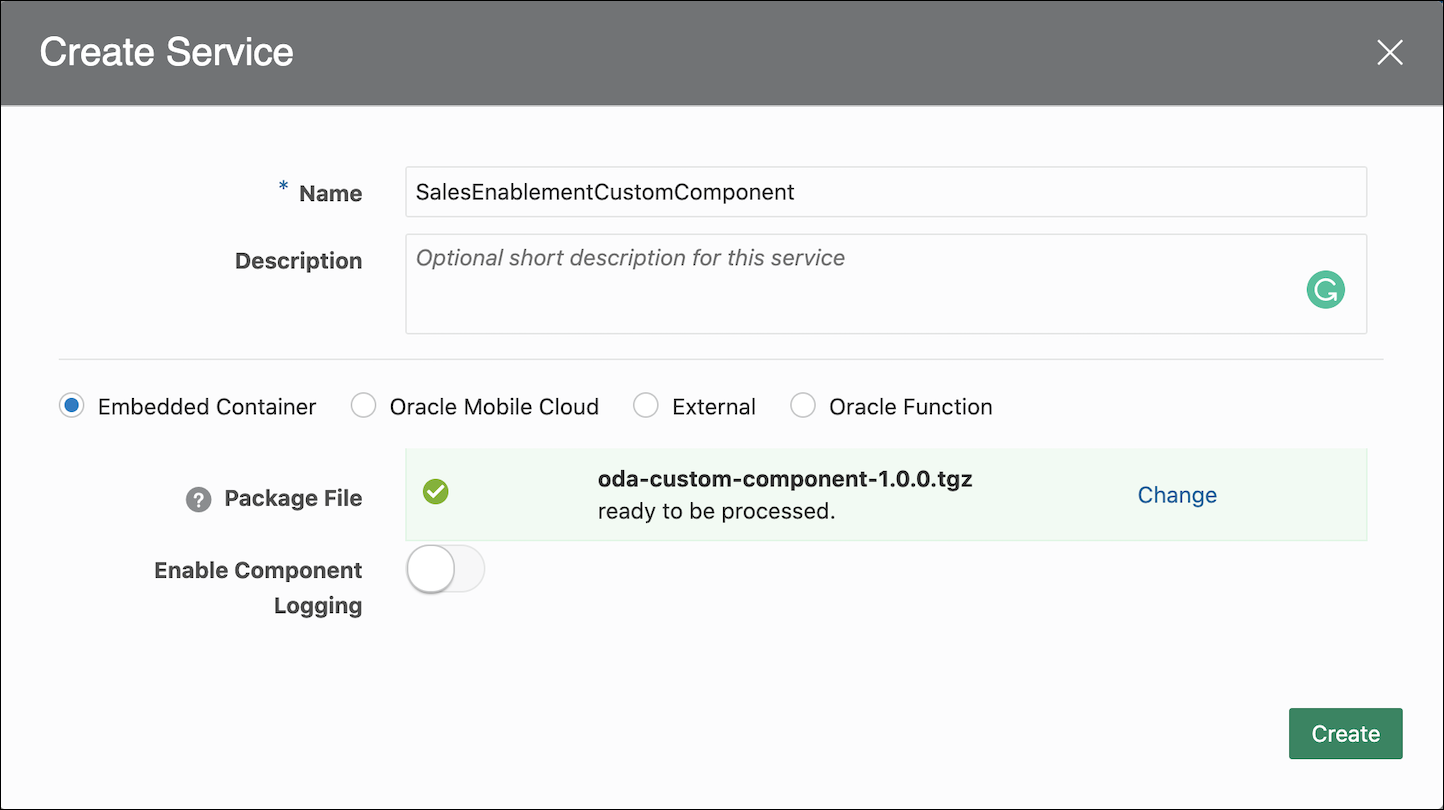 This image shows the Create Service dialog.