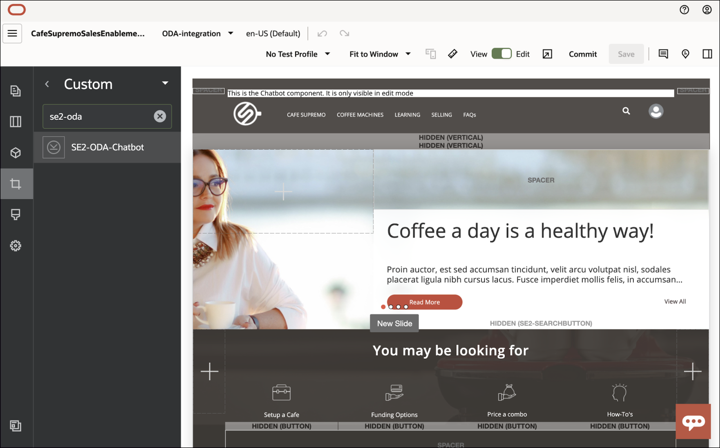 This image shows the custom component on a web page in Site Builder.