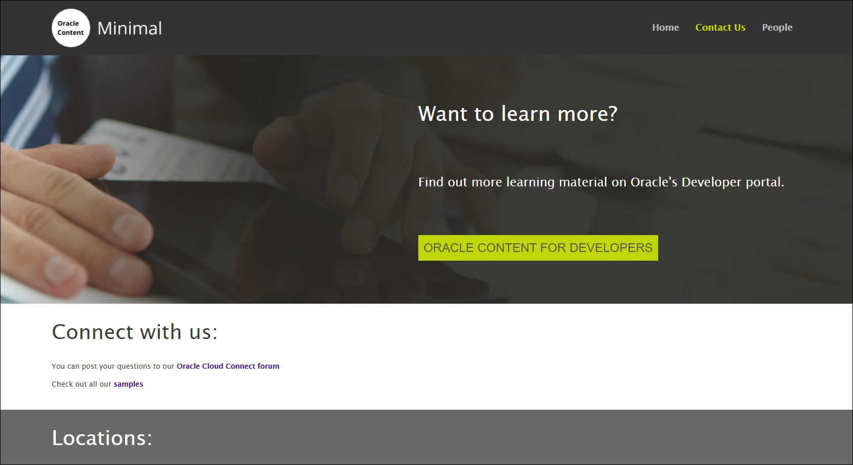 This image shows the contact us page for an React minimal site.
