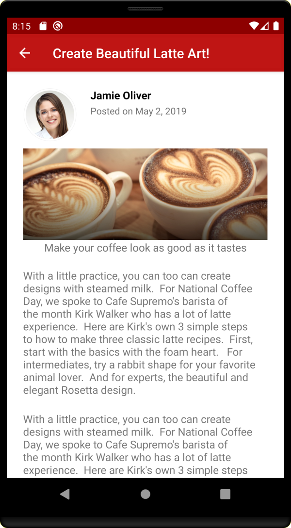 This image shows an individual article page, with the content and an author reference.