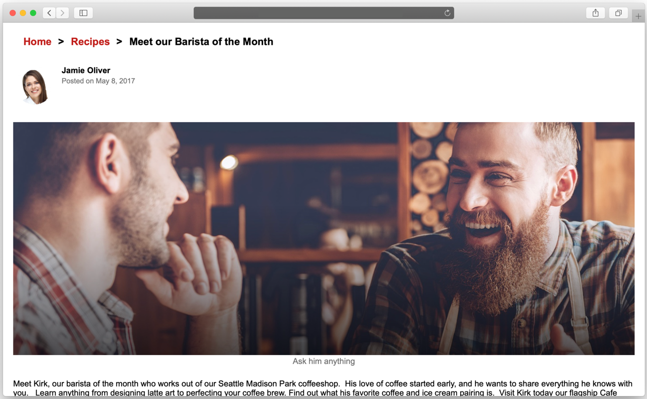 This image shows an individual article page, with the content and an author reference.