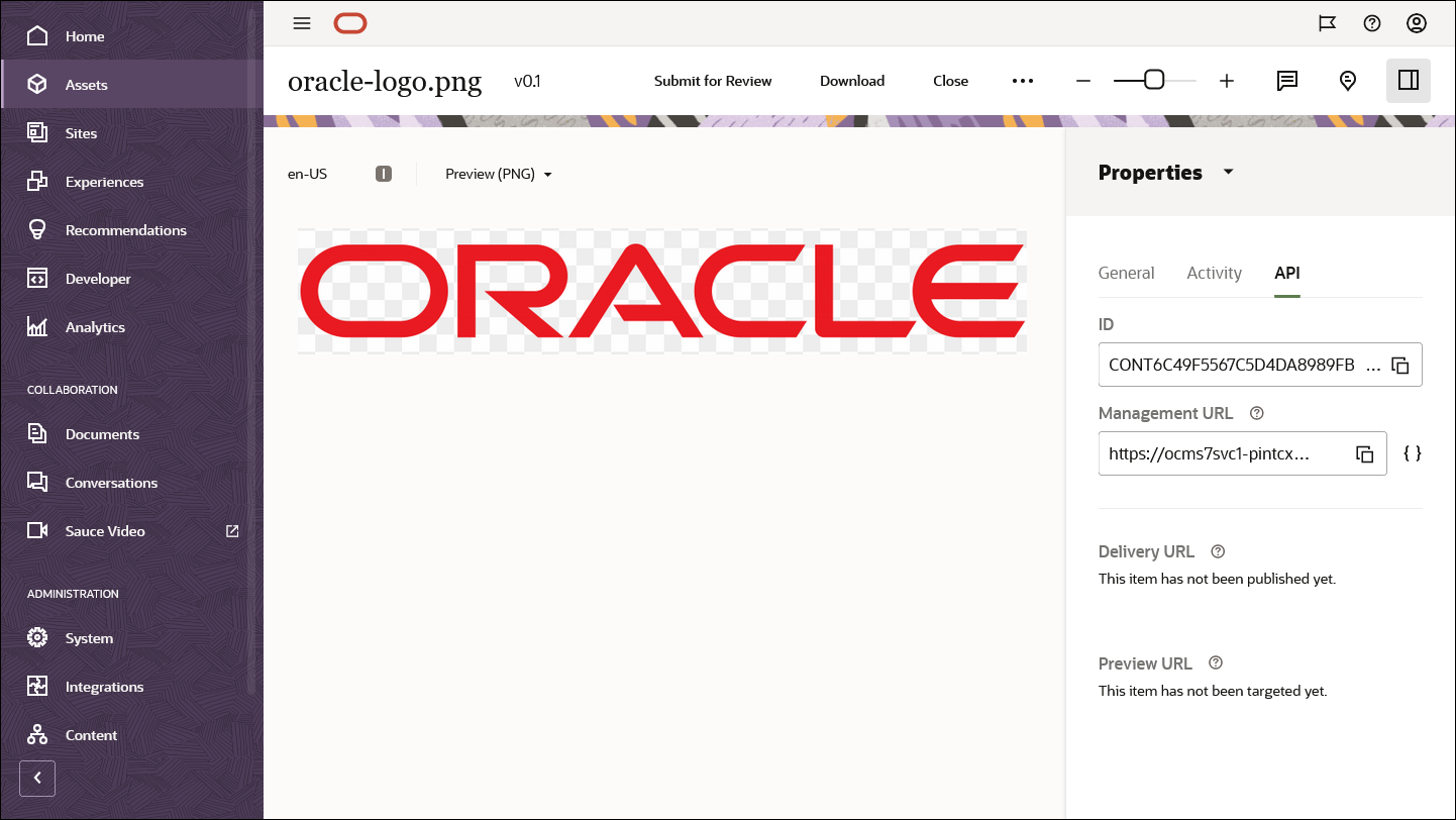 Sidebar for the logo, with the API tab on the Properties panel opened.