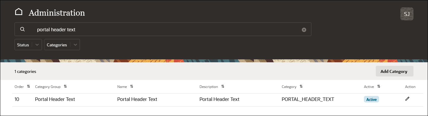 Portal Header Text item on the application configuration page.