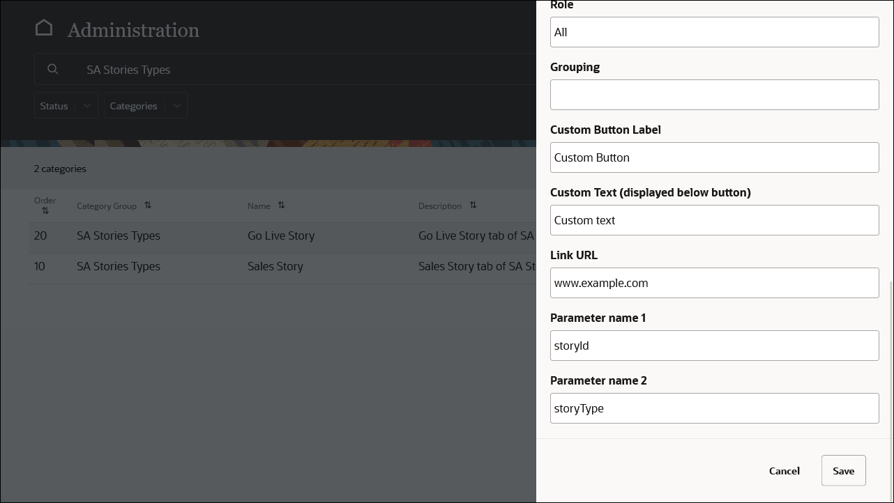 Custom button configuration.