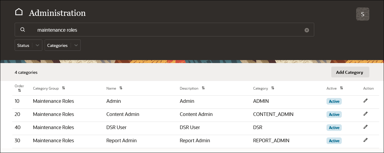This image shows the Administration page showing the Maintenance Roles parameters.