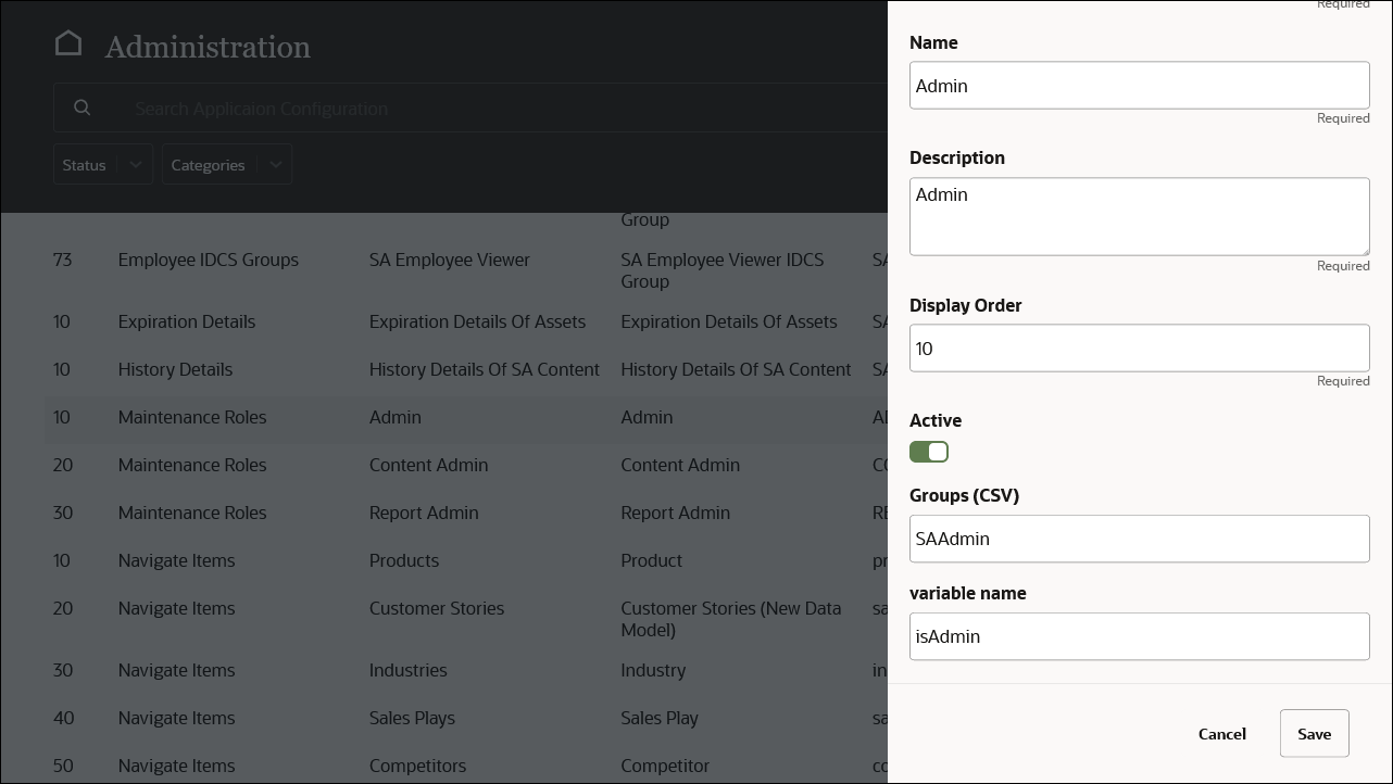 This image shows the Admin parameter panel.