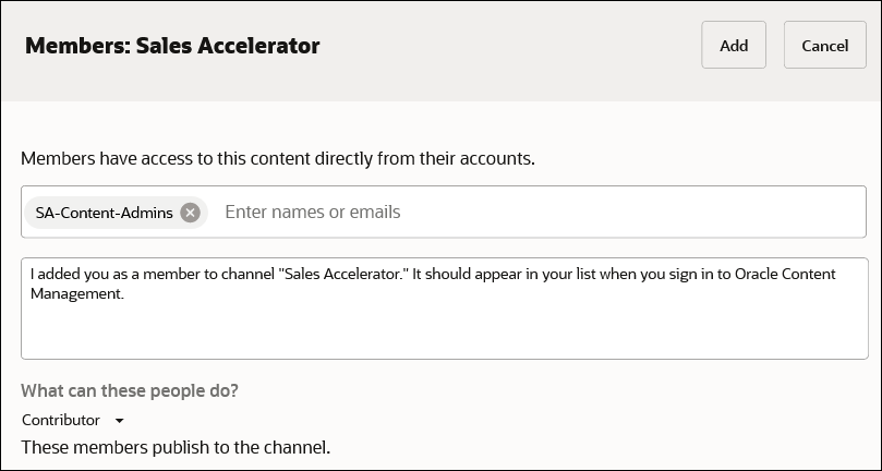 This image shows the Repository Members screen for the Sales_Accelerator publishing channel.