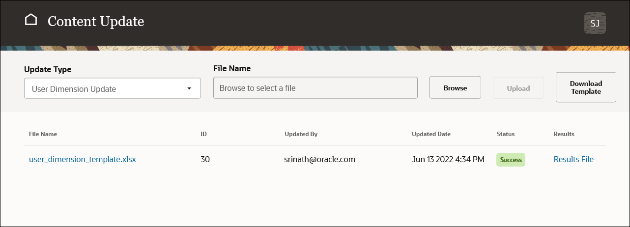 This image shows the Content Update page after the spreadsheet has been processed.