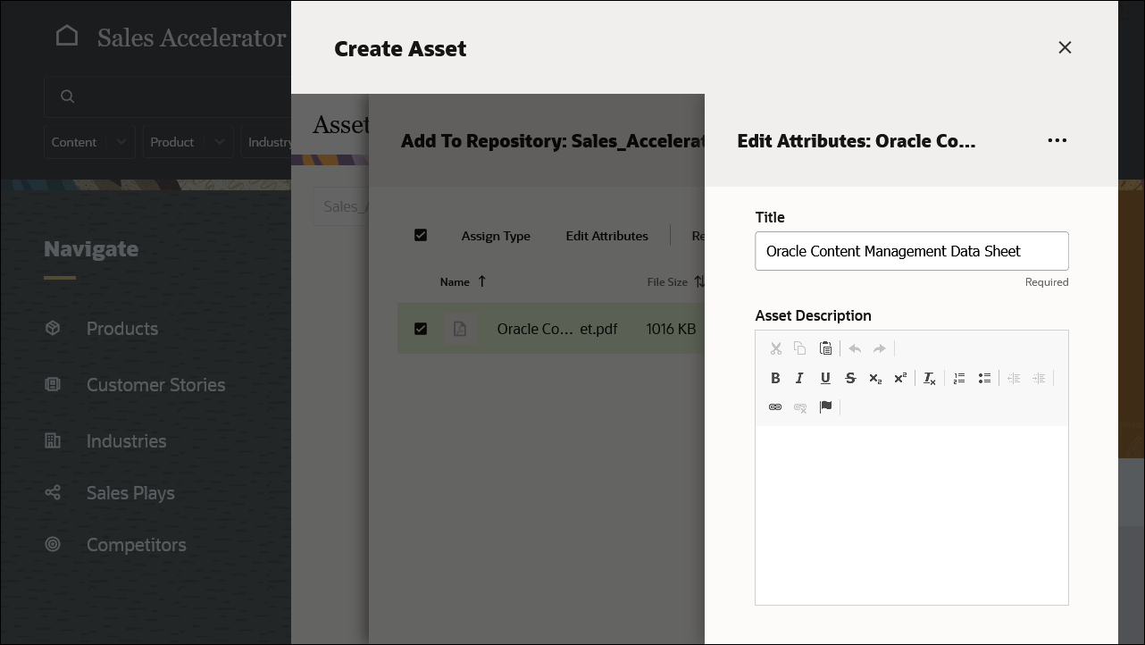 This image shows the Create Asset panel, with the Asset Type dropdown menu for the newly created asset.