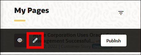 This image shows a page on the My Content page, with the edit option highlighted.