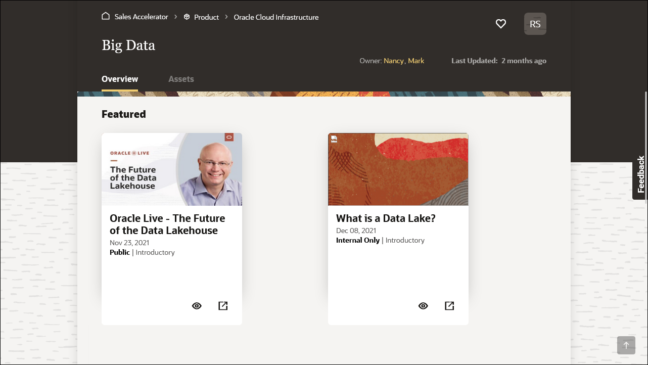 This image shows an example of featured content on a product page in Oracle Sales Accelerator.