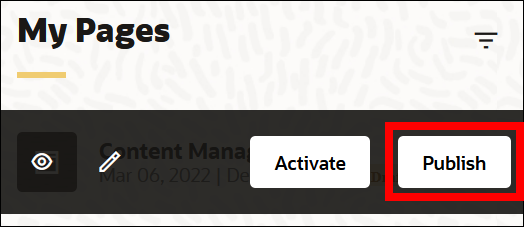 This image shows a page on the My Content page with the Publish button highlighted.