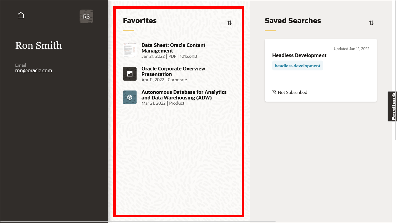 This image shows favorites in the My Content page. This image shows favorites in the My Content page.