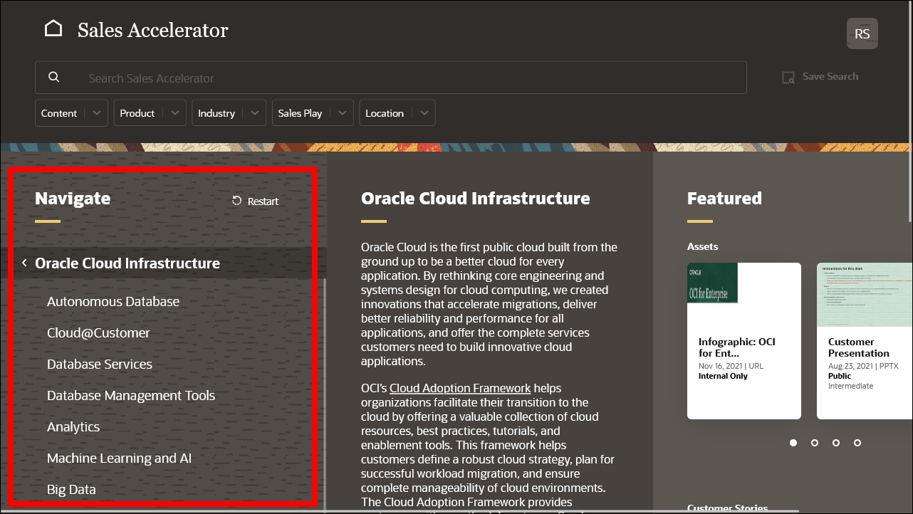 This image shows the Oracle Cloud Infrastructure category with some featured content. This image shows the Oracle Cloud Infrastructure category with some featured content.