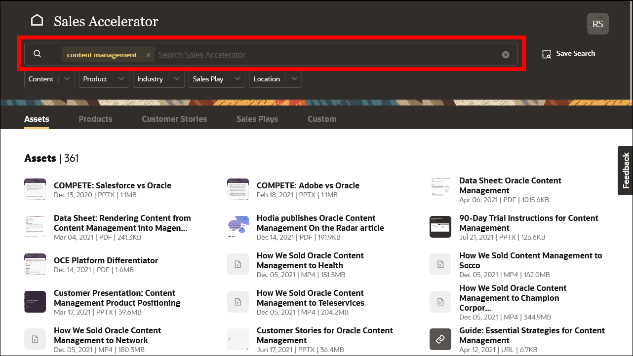 This image shows the search bar with with 'content management' as the search query, along with a list of items that match that search query. This image shows the search bar with with ‘content management’ as the search query, along with a list of items that match that search query.