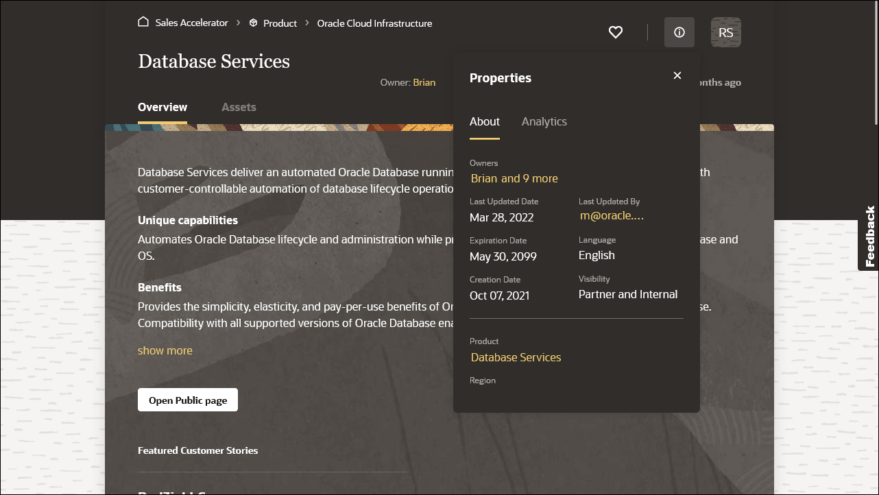 This image shows a content page, with the About tab open in the Properties panel. This image shows a content page, with the About tab open in the Properties panel.