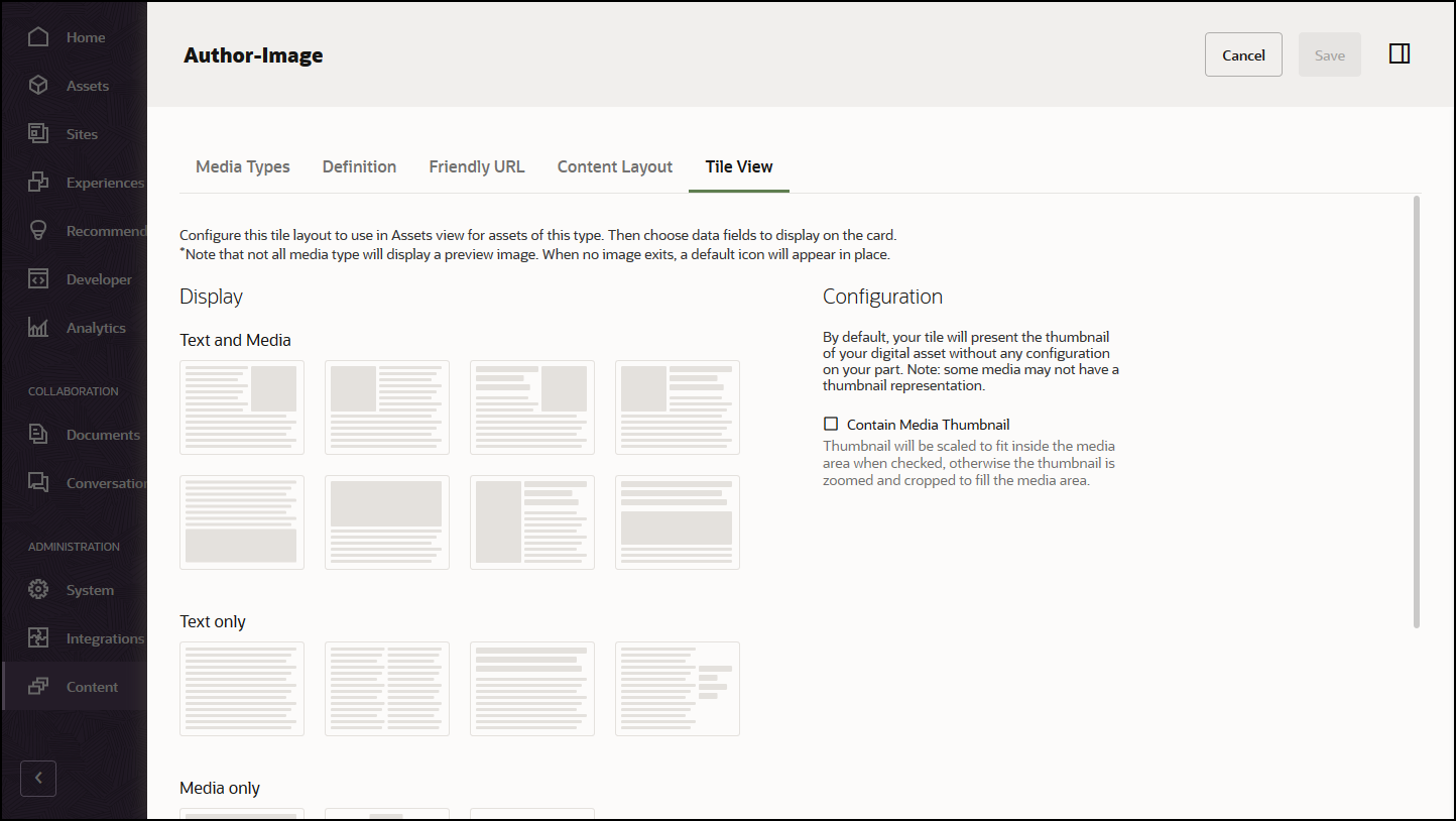 リンクされたトピックで説明されている「タイル・ビュー」タブ