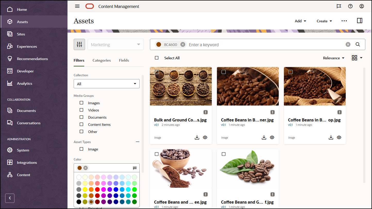 リンクされたトピックで説明されているアセットの色検索